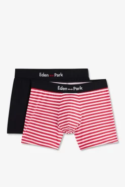 Pack De 2 Boxers Blanc Rayures Rouge Et Uni Bleu Fonce