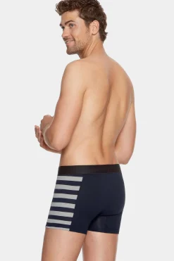 Pack De 2 Boxers Bleu Marine Details Rayures Et Uni