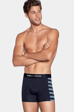 Pack De 2 Boxers Bleu Marine Details Rayures Et Uni