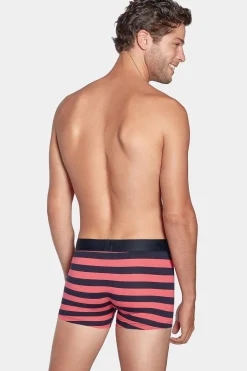 Pack De 2 Boxers Bleu Marine Rayures Rose Et Uni