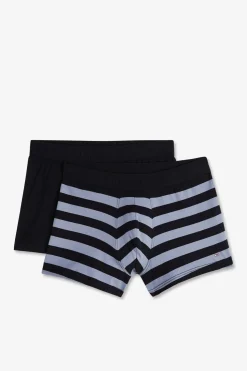 Pack De 2 Boxers Bleu Marine Rayures Bleu Clair Et Uni
