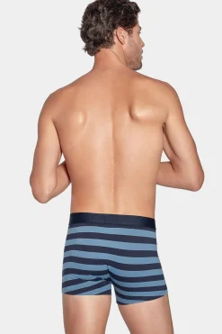 Pack De 2 Boxers Bleu Marine Rayures Bleu Clair Et Uni