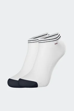 Paire De Chaussettes Basses Blanches A Bords Marine En Coton Stretch