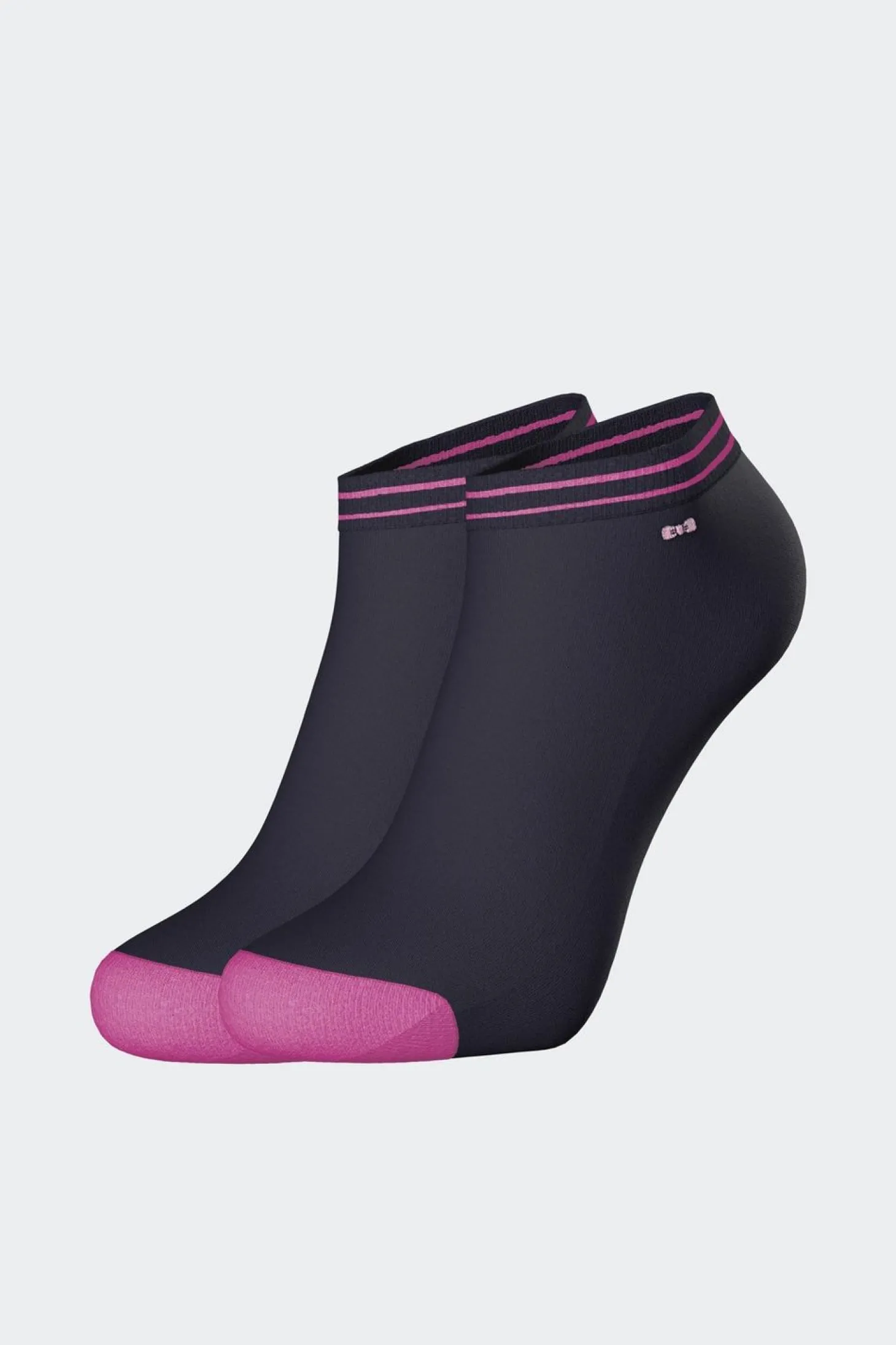 Paire De Chaussettes Basses Marine A Bords Fuchsia En Coton Stretch