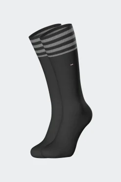Paire De Chaussettes Noires A Bords Rayes En Coton Stretch