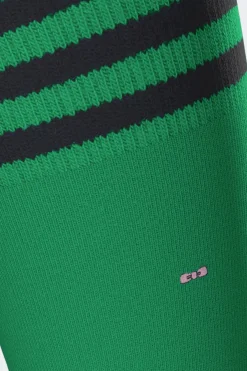 Paire De Chaussettes Vertes A Bords Rayes En Coton Stretch