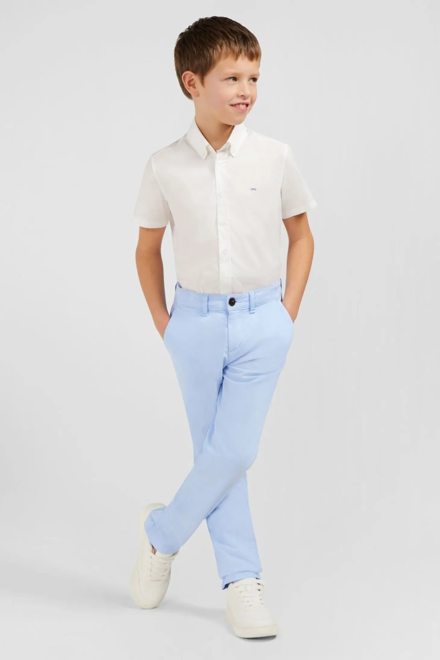 Pantalon Chino Bleu Ciel En Coton Stretch