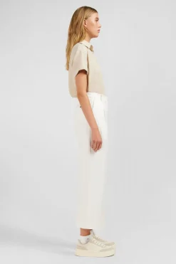 Pantalon Ecru A Jambes Larges Coupe Comfort