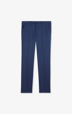 Pantalon Regular Bleu En Laine A Plis Casses