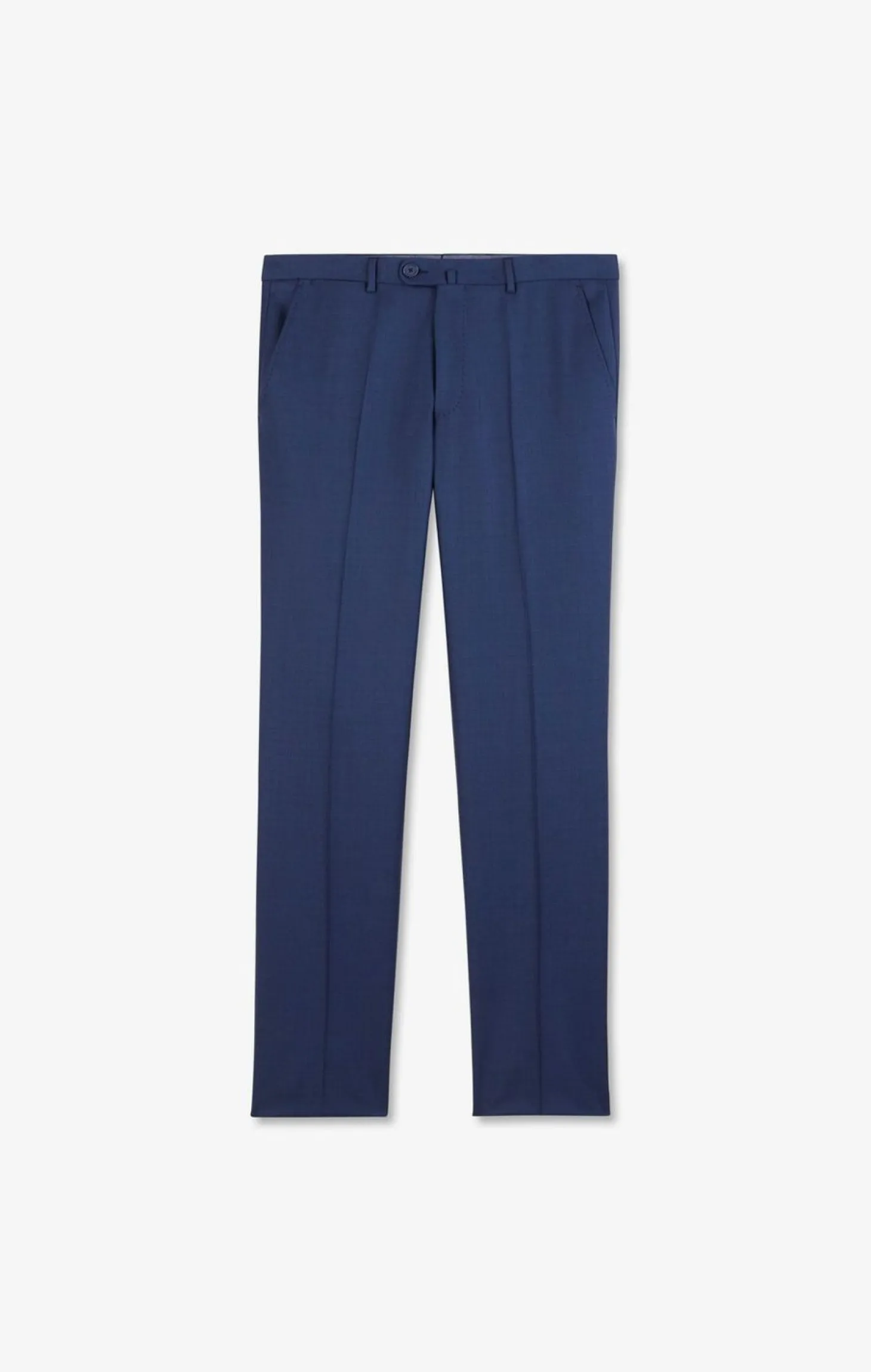 Pantalon Regular Bleu En Laine A Plis Casses
