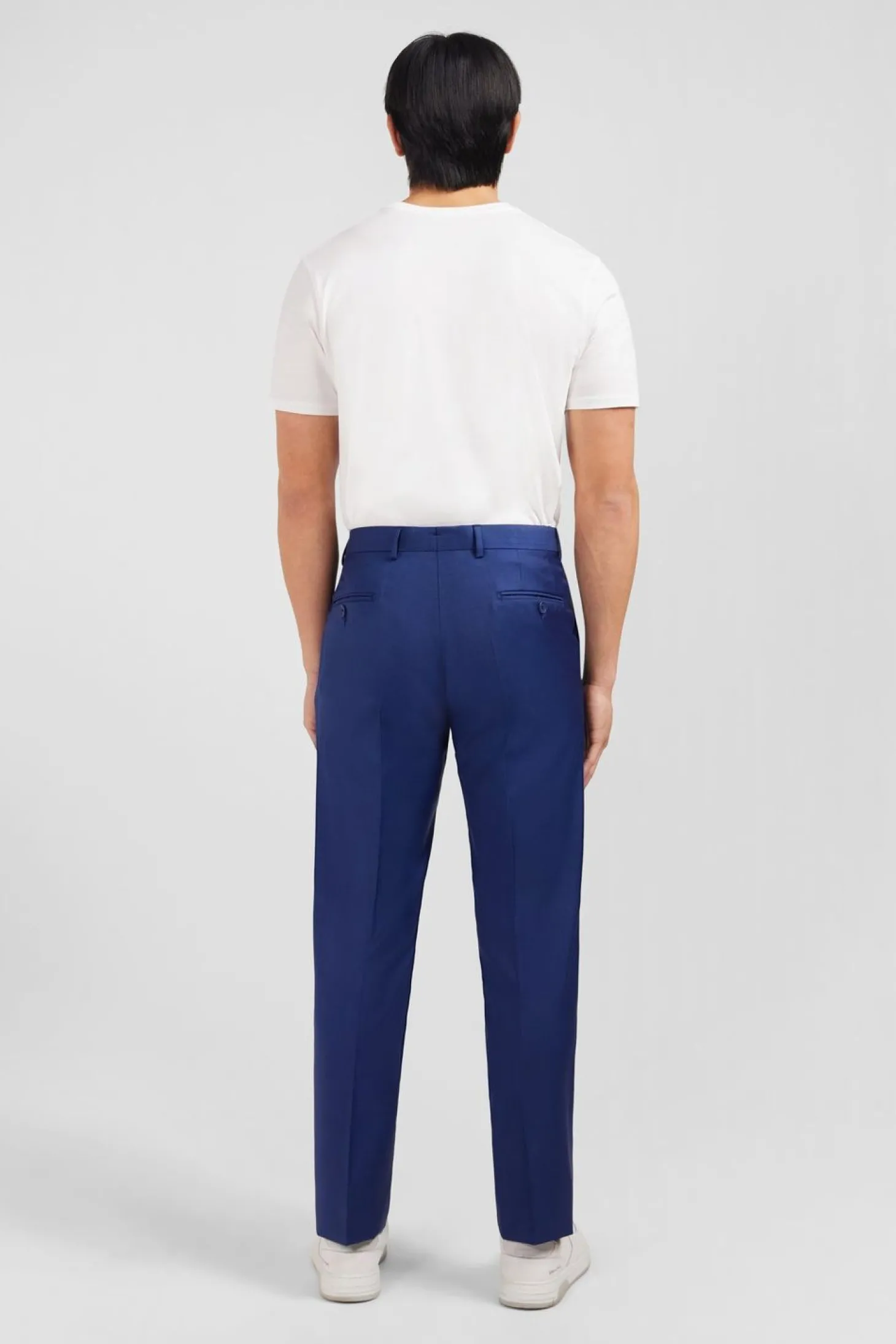 Pantalon Regular Bleu En Laine A Plis Casses