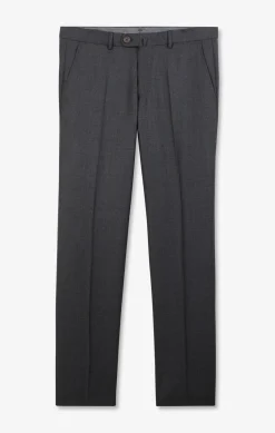 Pantalon Regular Gris En Laine A Plis Casses