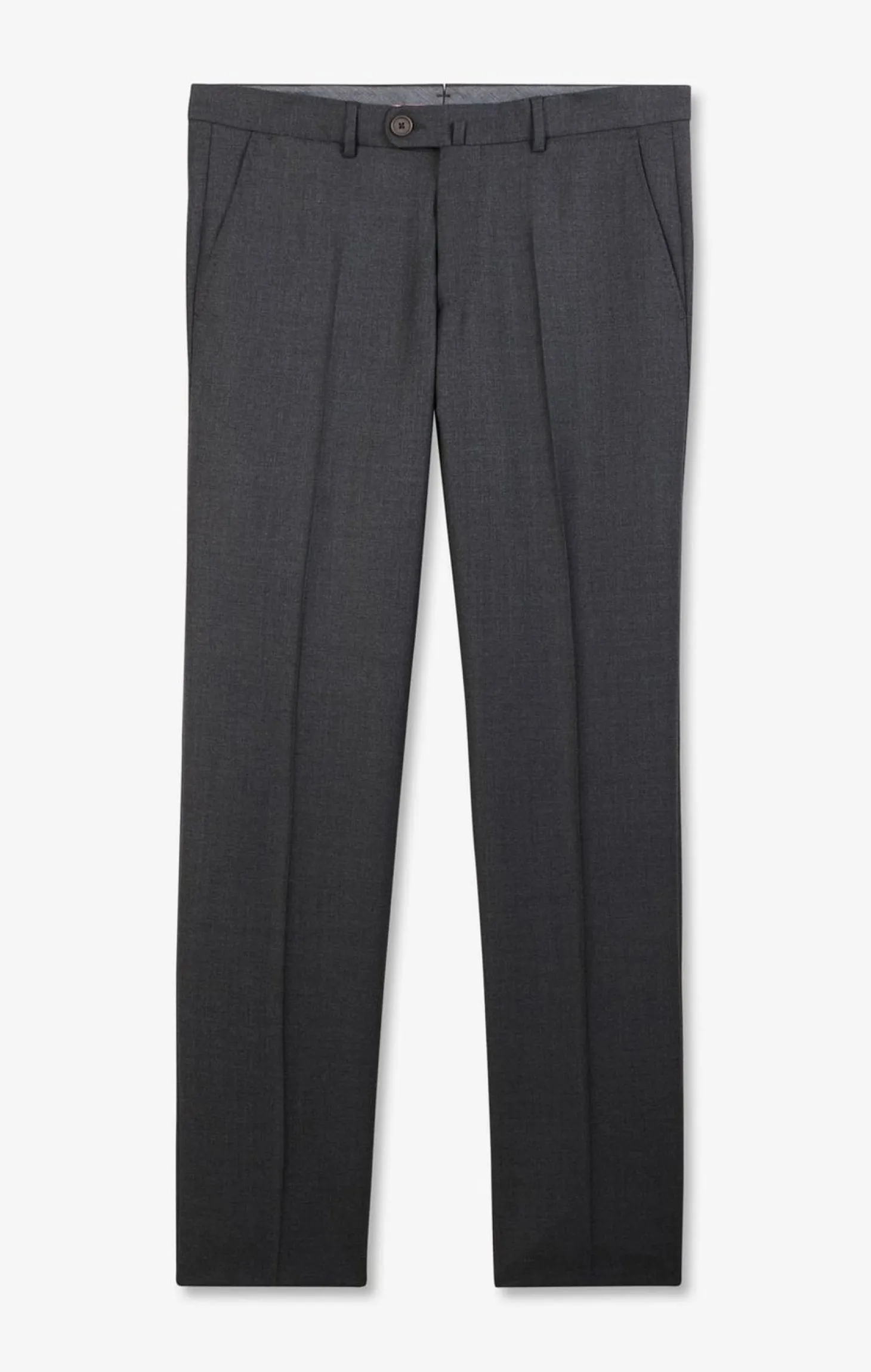 Pantalon Regular Gris En Laine A Plis Casses
