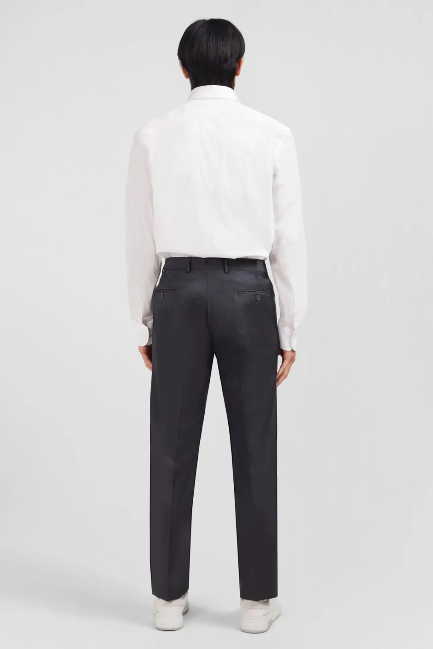 Pantalon Regular Gris En Laine A Plis Casses