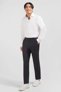Pantalon Regular Gris En Laine A Plis Casses