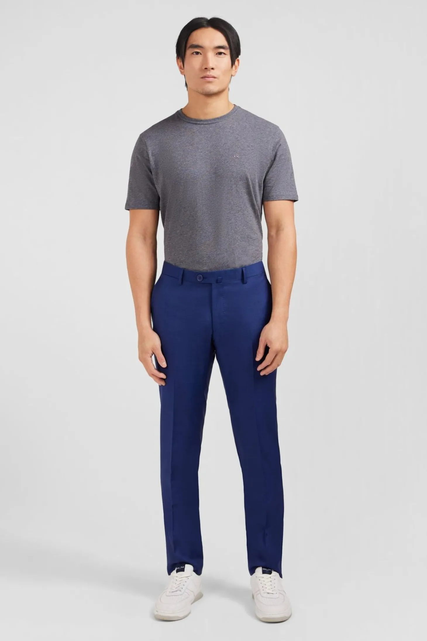 Pantalon Slim Bleu En Laine A Plis Casses