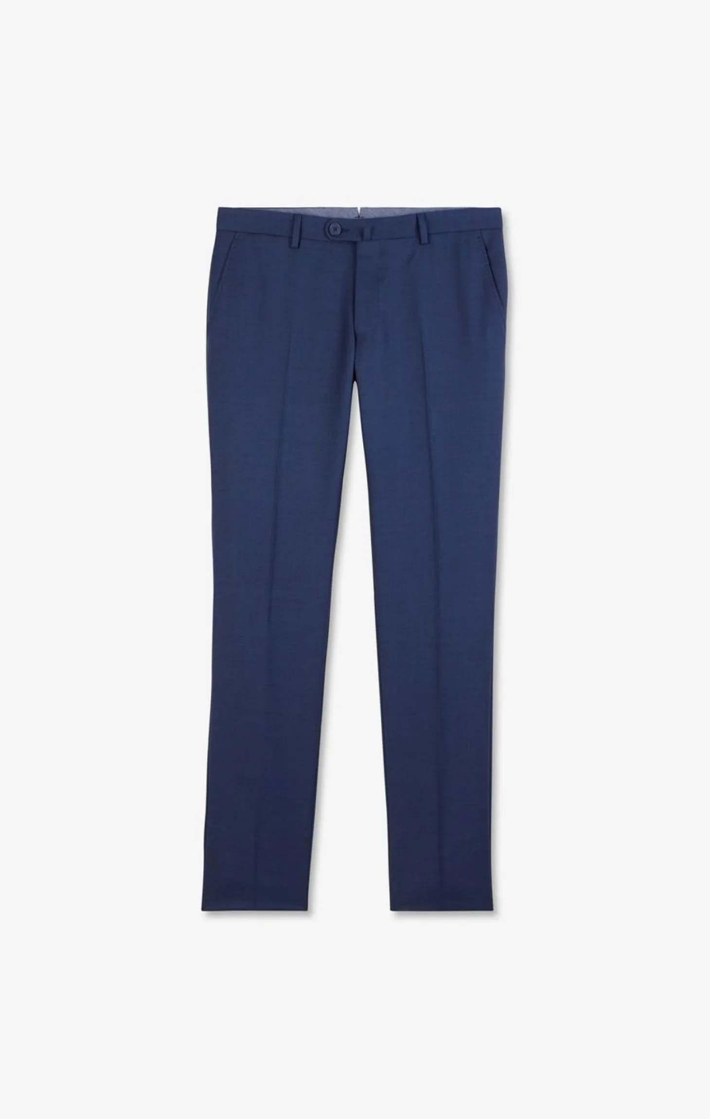 Pantalon Slim Bleu En Laine A Plis Casses