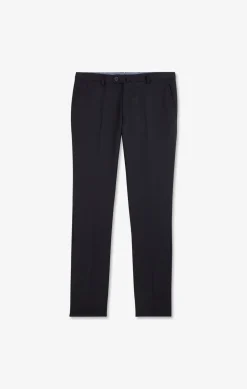 Pantalon Slim Bleu Fonce En Laine A Plis Casses