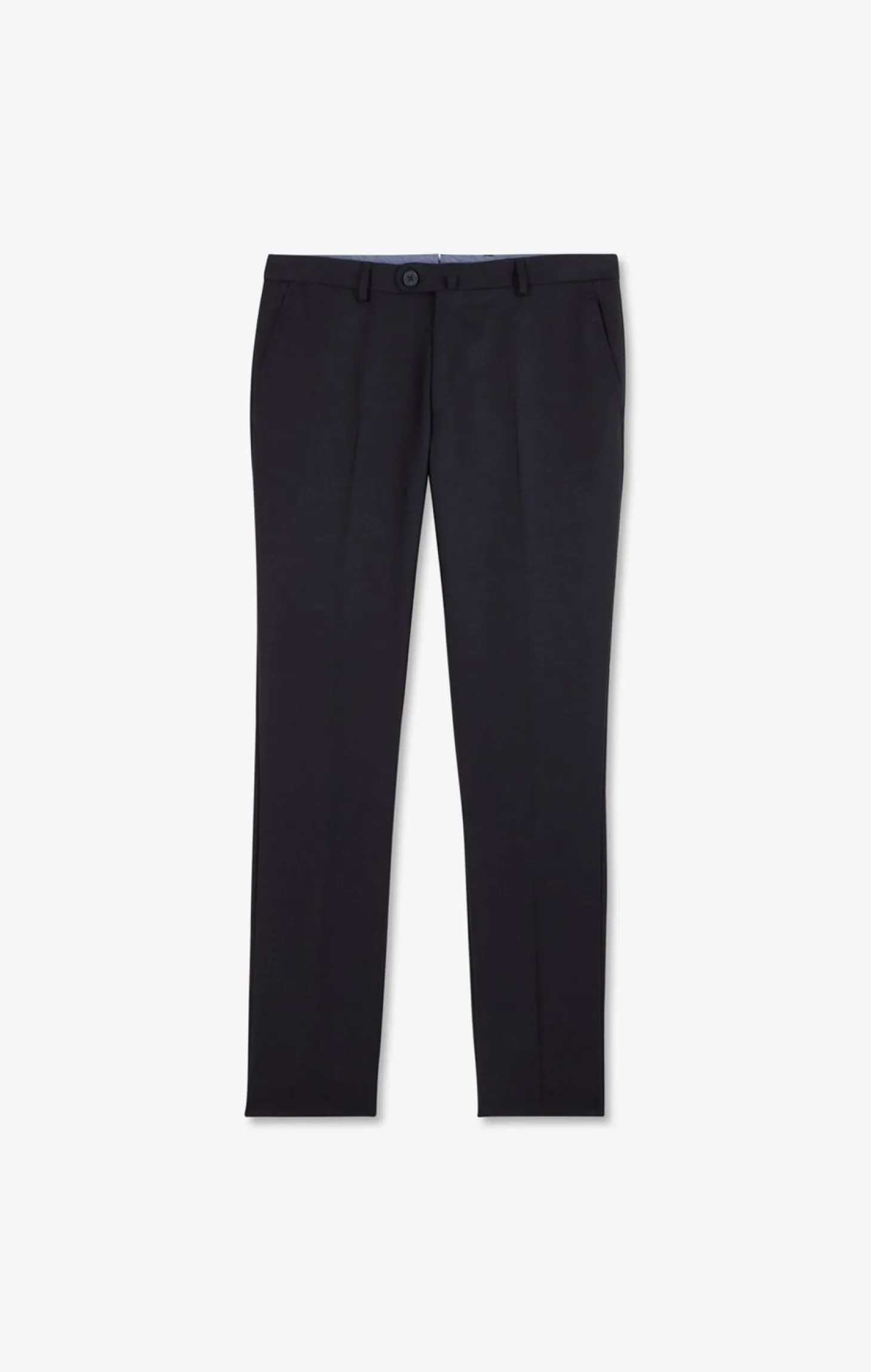 Pantalon Slim Bleu Fonce En Laine A Plis Casses