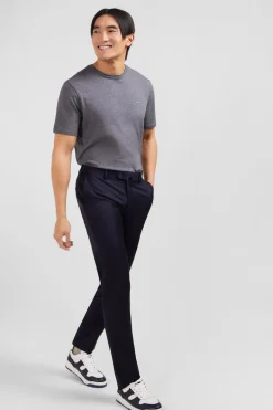Pantalon Slim Bleu Fonce En Laine A Plis Casses