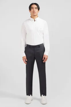 Pantalon Slim Gris En Laine A Plis Casses