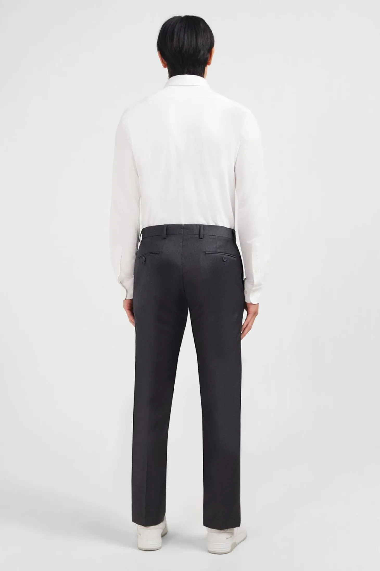 Pantalon Slim Gris En Laine A Plis Casses