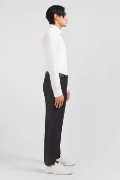 Pantalon Slim Gris En Laine A Plis Casses