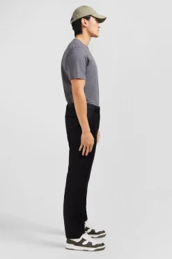 Pantalon Slim Noir En Laine A Plis Casses