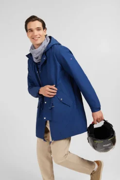 Parka A Capuche En Toile De Coton Melange Bleu