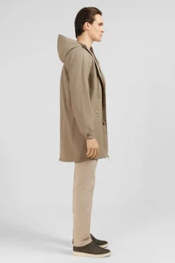 Parka A Capuche En Toile De Coton Melange Beige