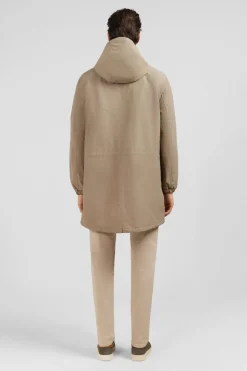 Parka A Capuche En Toile De Coton Melange Beige