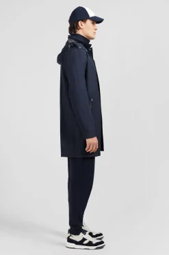 Parka Longue A Capuche Amovible Marine