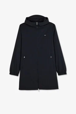 Parka Longue Zippee A Capuche Marine