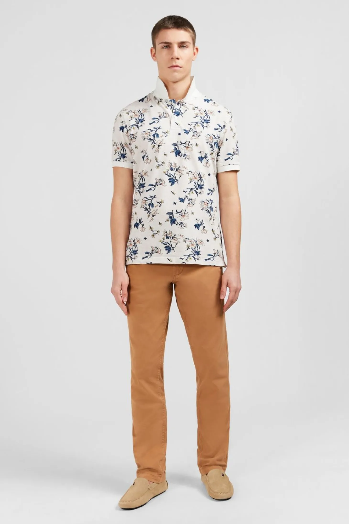 Polo Blanc Imprime Exclusif Fleuri