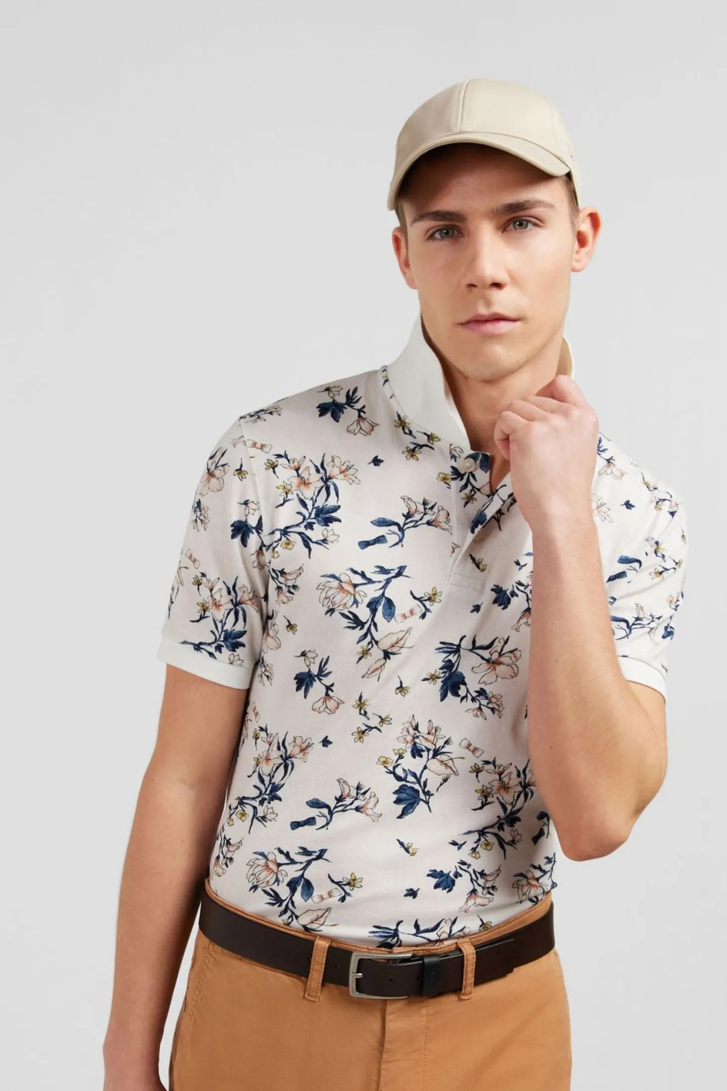 Polo Blanc Imprime Exclusif Fleuri