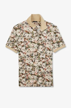 Polo Blanc Imprime Fleurs A Manches Courtes