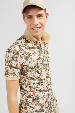 Polo Blanc Imprime Fleurs A Manches Courtes