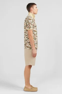 Polo Blanc Imprime Fleurs A Manches Courtes