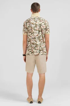 Polo Blanc Imprime Fleurs A Manches Courtes