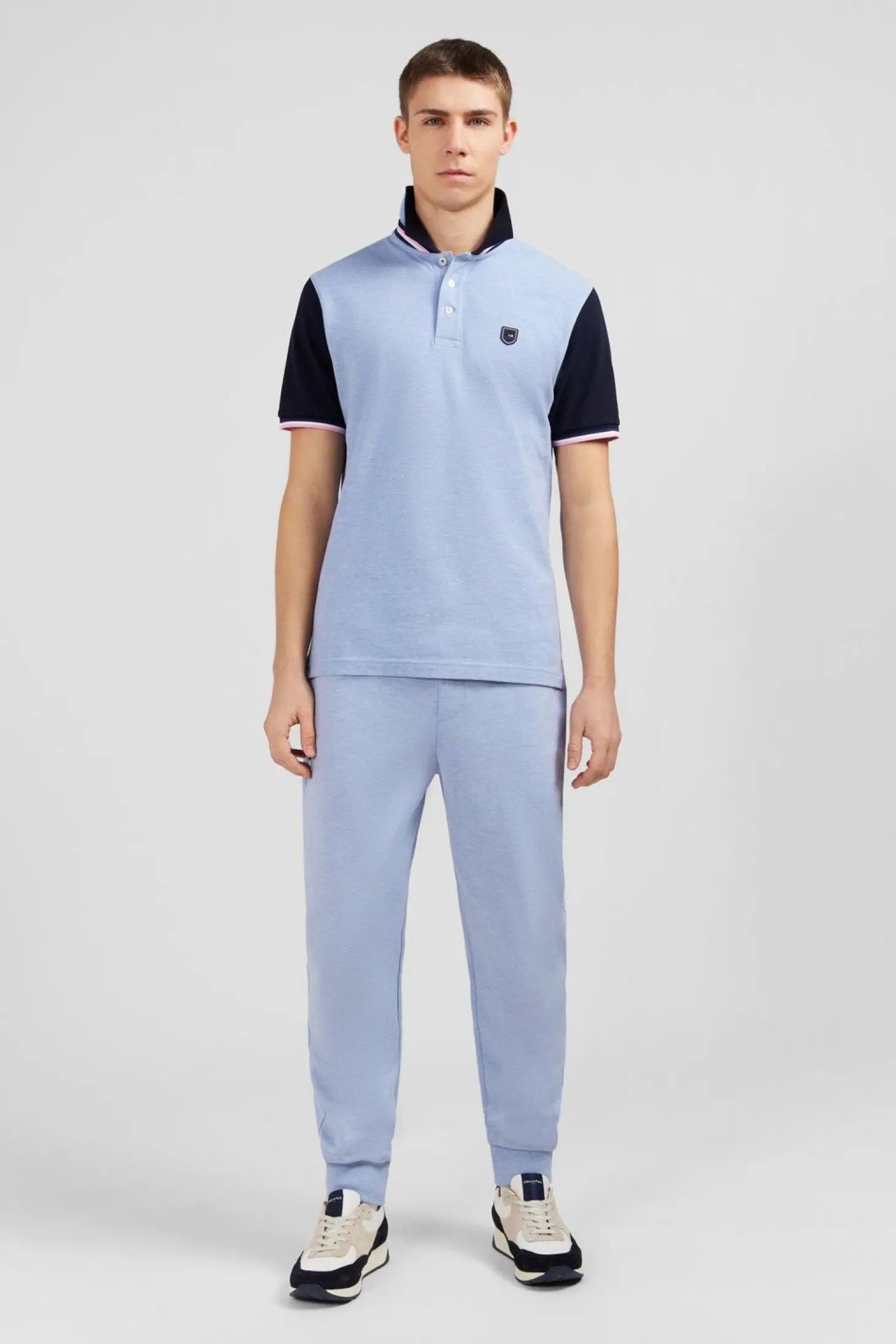 Polo Bleu Colorblock Manches Courtes