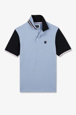 Polo Bleu Colorblock Manches Courtes