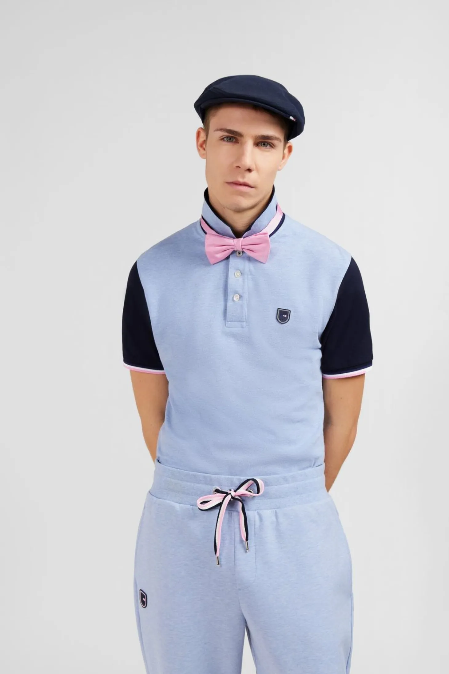 Polo Bleu Colorblock Manches Courtes