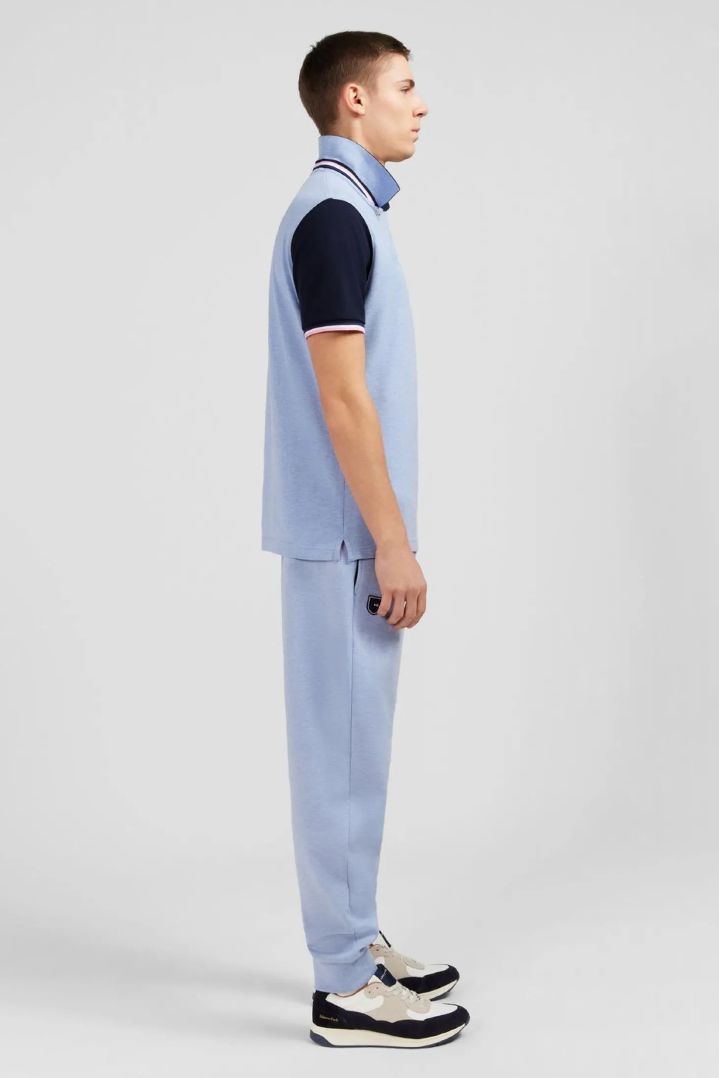 Polo Bleu Colorblock Manches Courtes