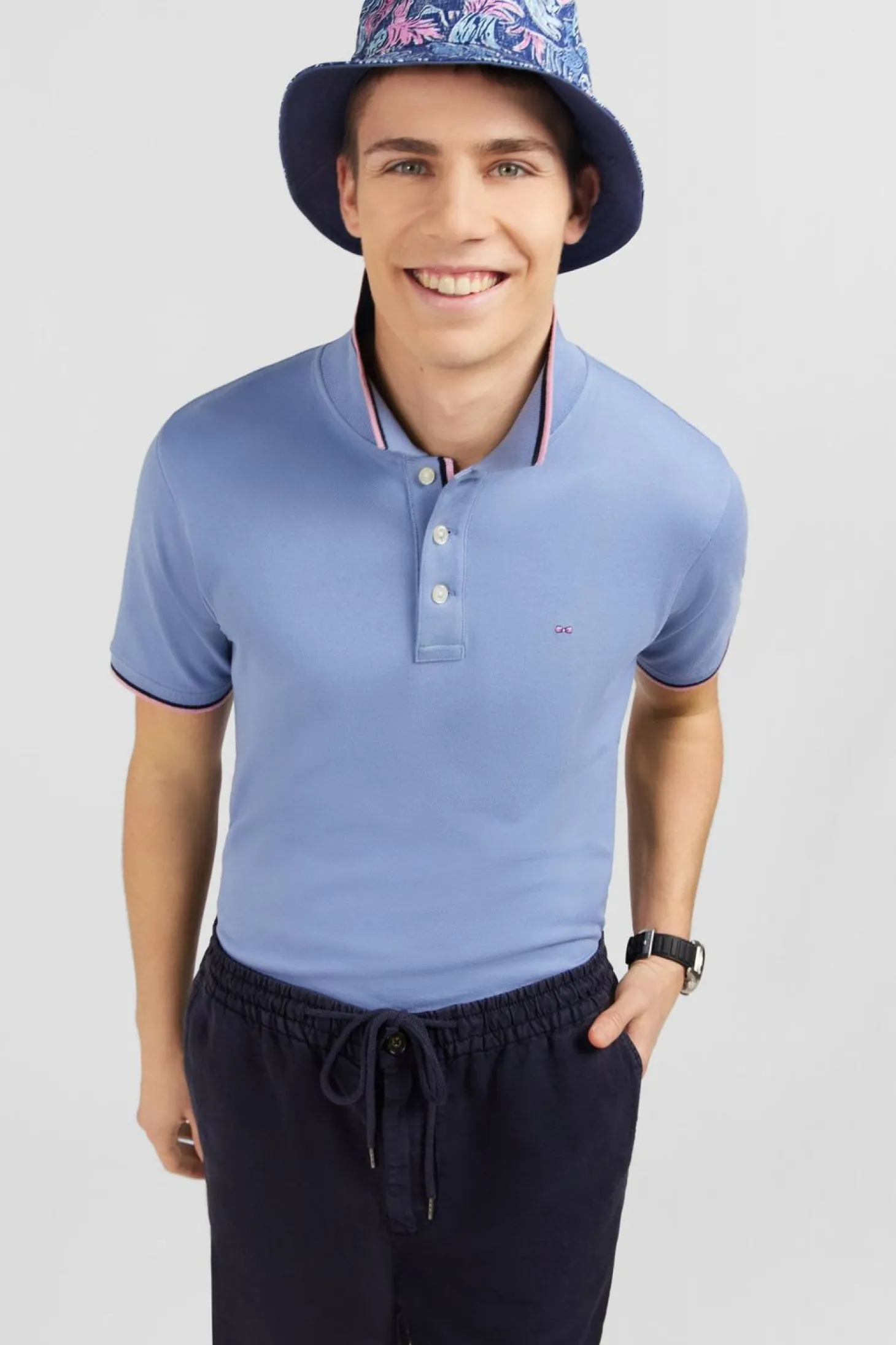 Polo Bleu En Coton Pima