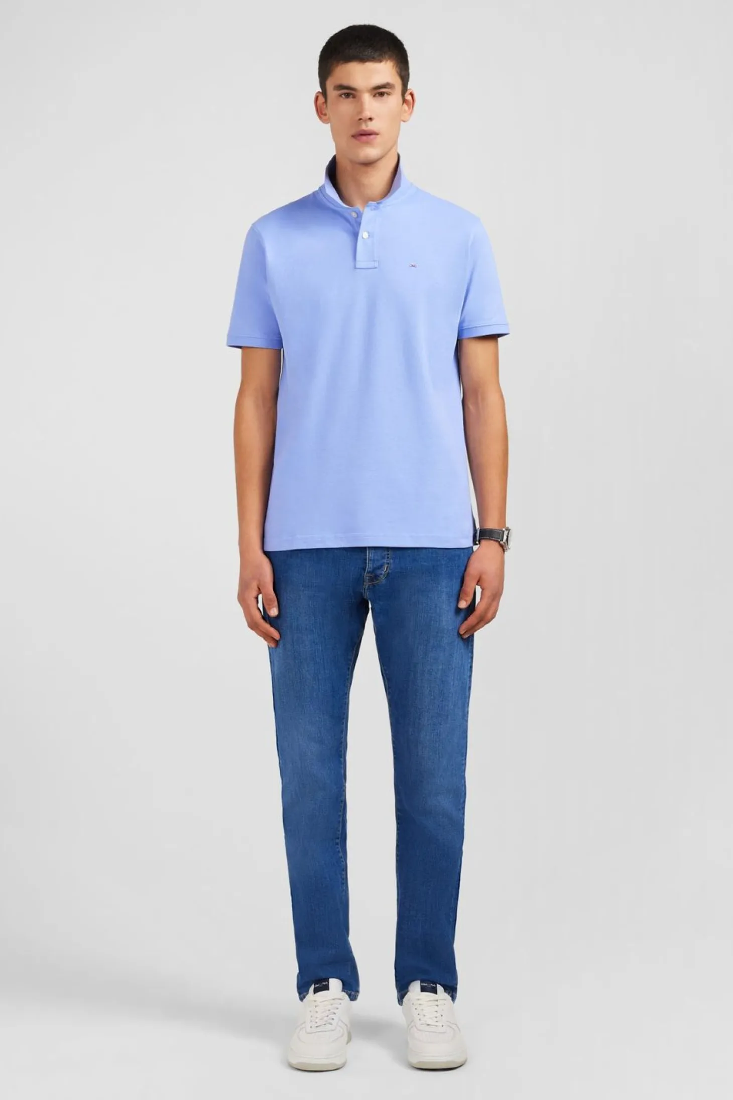 Polo Bleu En Coton Pima Stretch