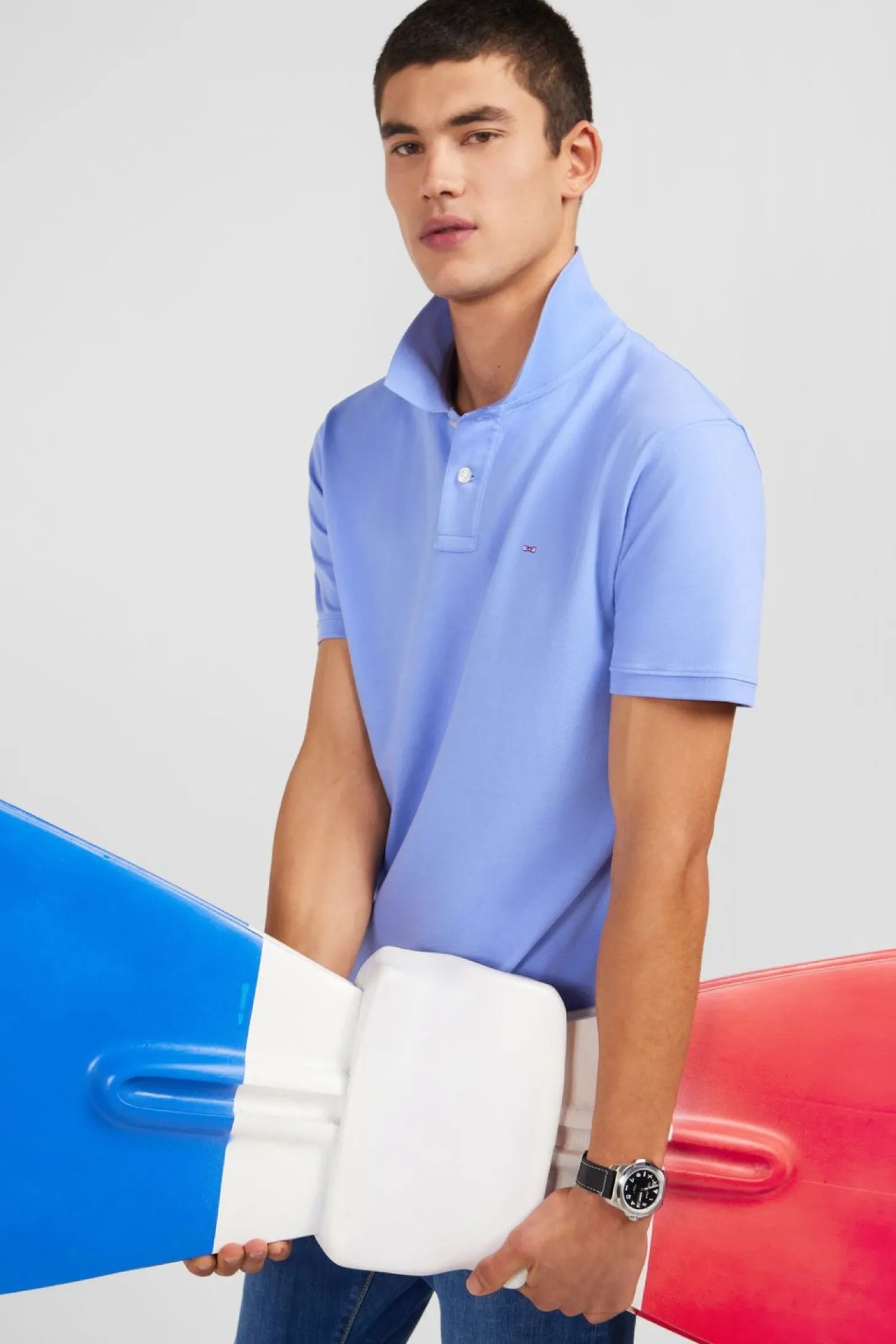 Polo Bleu En Coton Pima Stretch