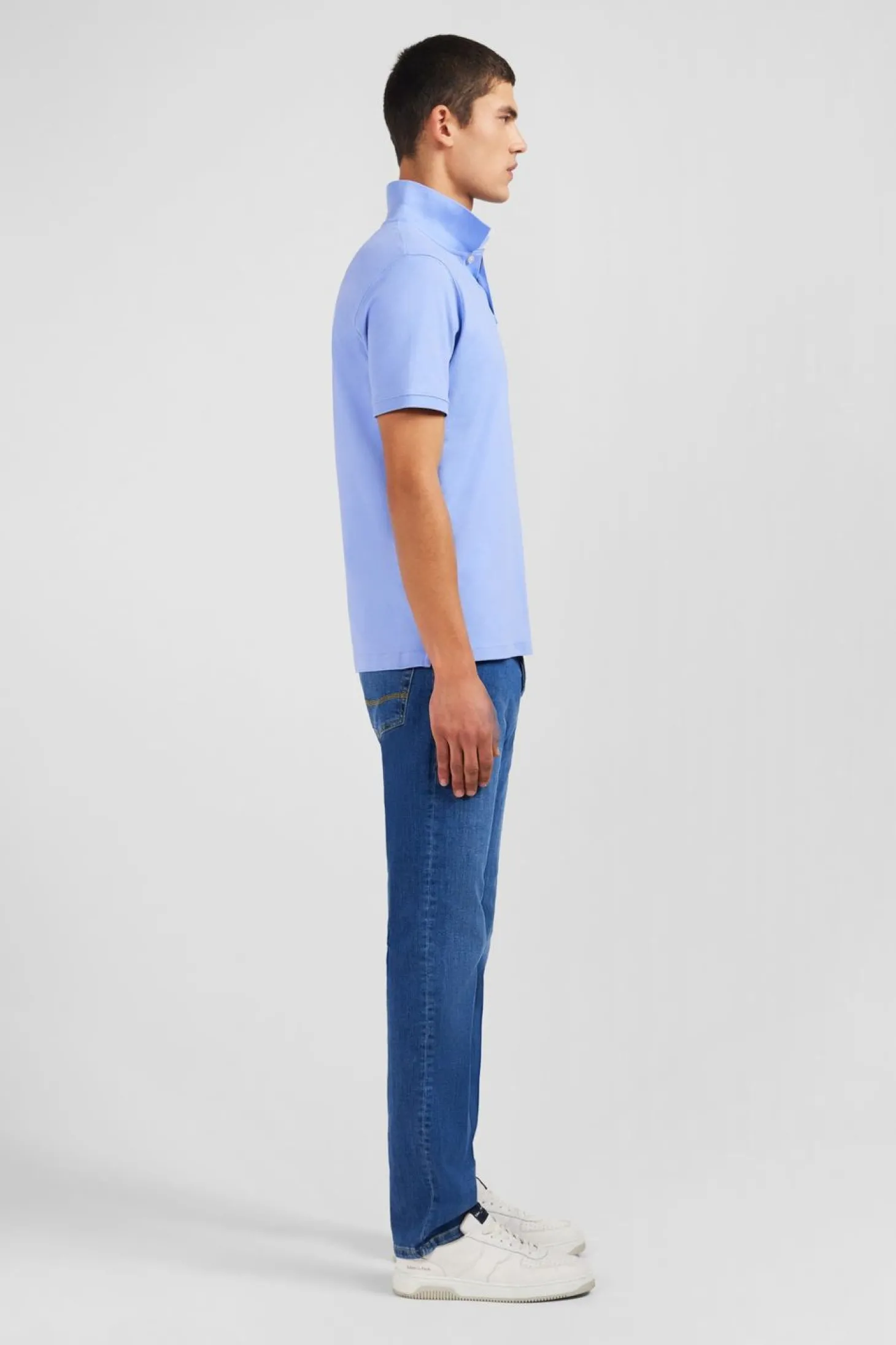 Polo Bleu En Coton Pima Stretch