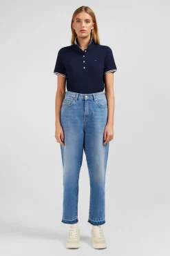 Polo Bleu Fonce Manches Courtes En Coton Pima