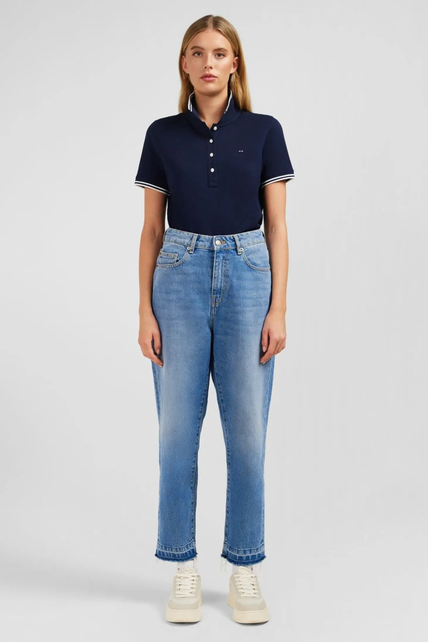 Polo Bleu Fonce Manches Courtes En Coton Pima