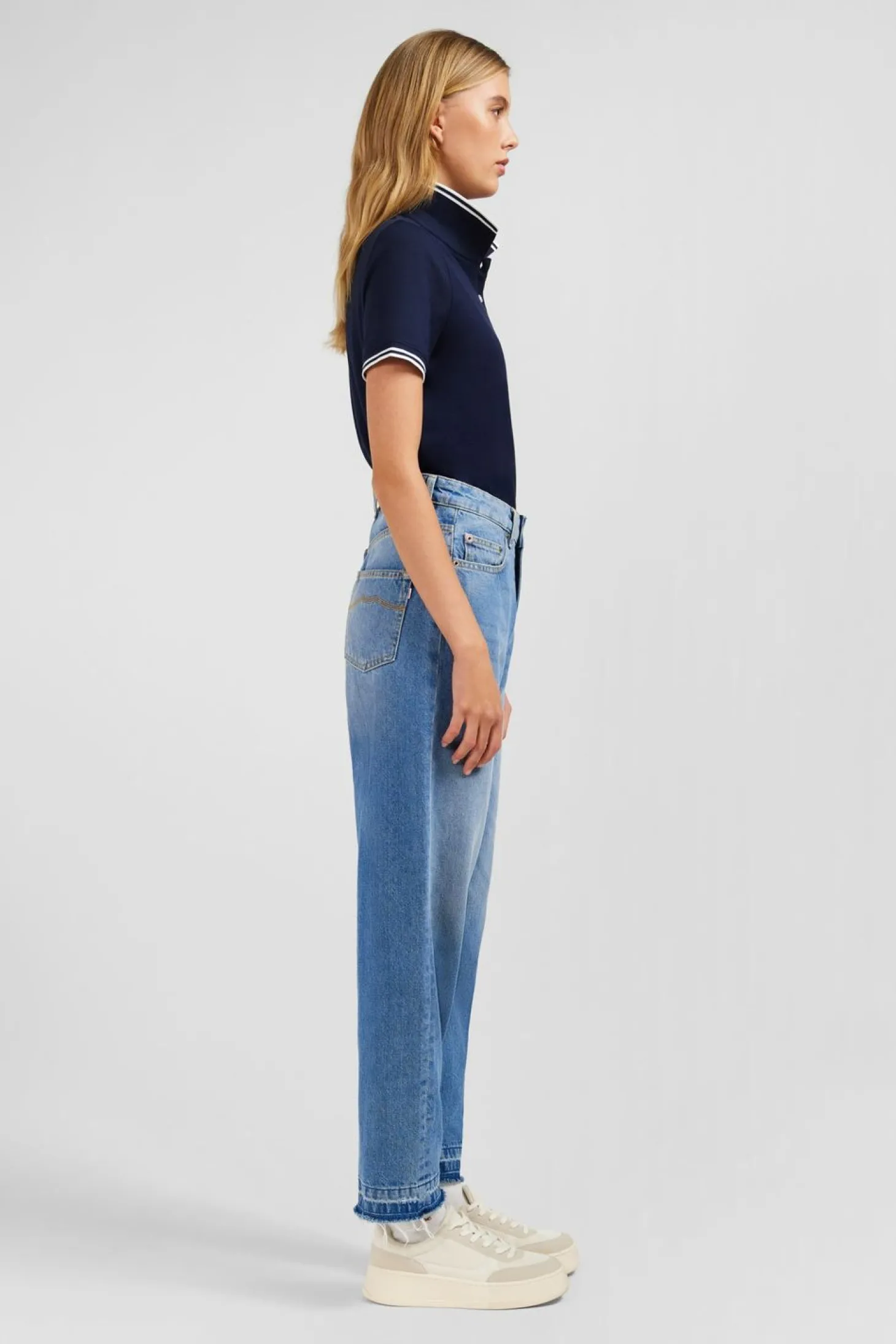 Polo Bleu Fonce Manches Courtes En Coton Pima